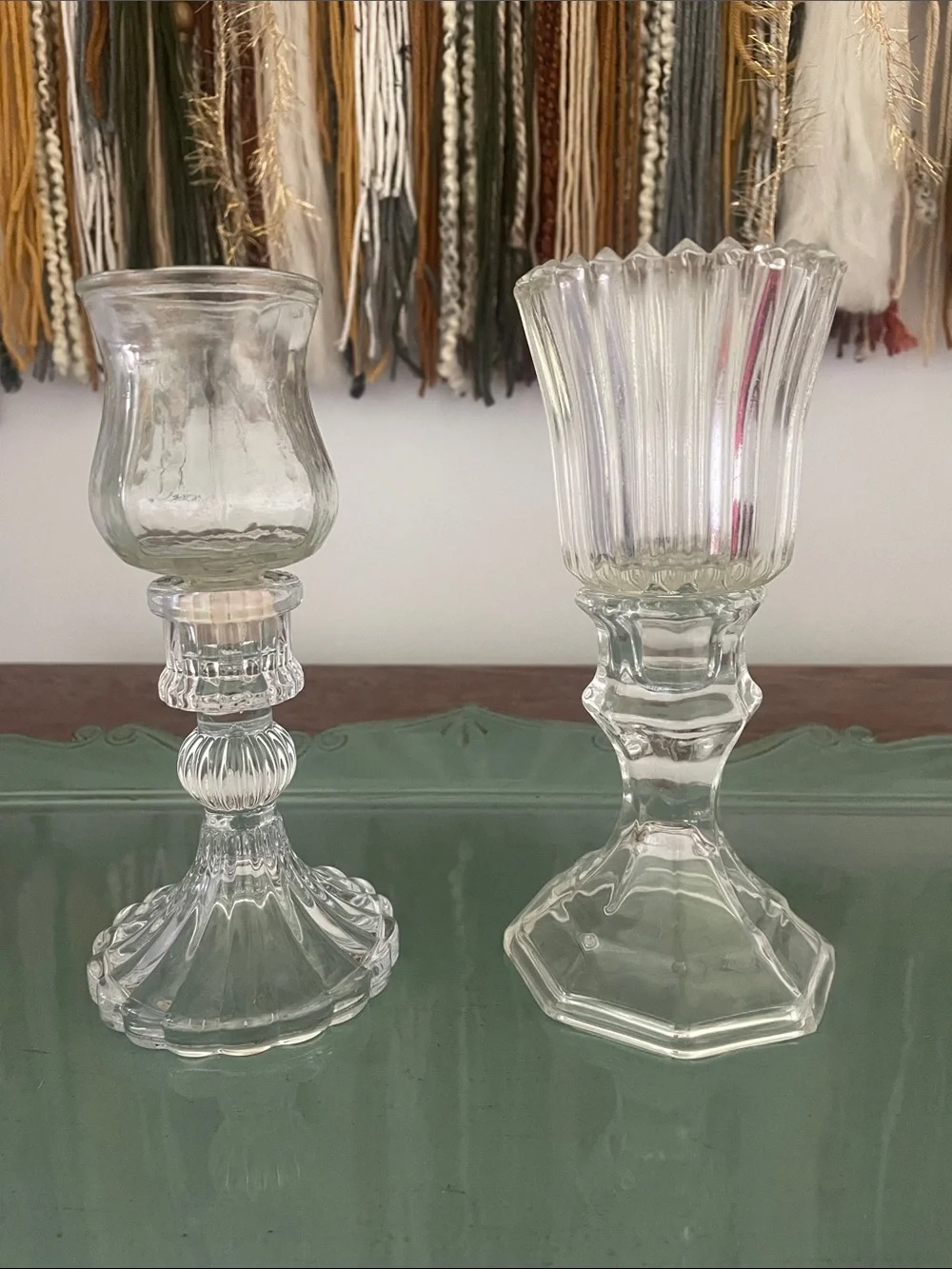 Clear Glass Decorative Candle Holders - Pair